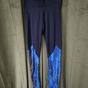 Under Armour Navy Leggings with Bright Blue Panel Accents